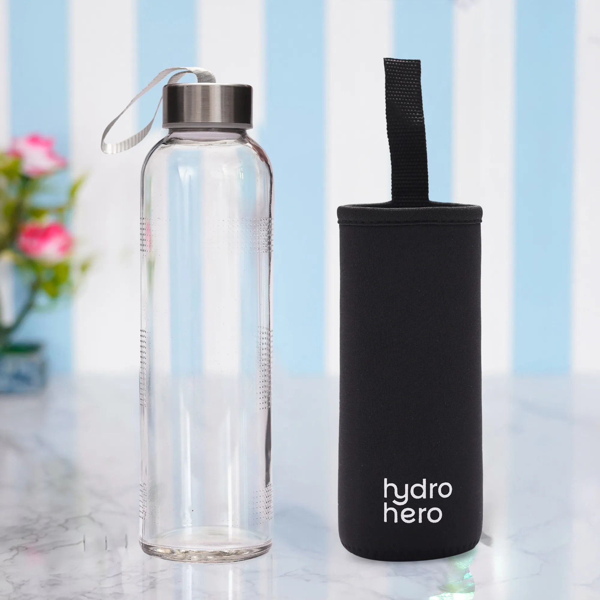 Hydro Hero Glass Water Bottle in Use